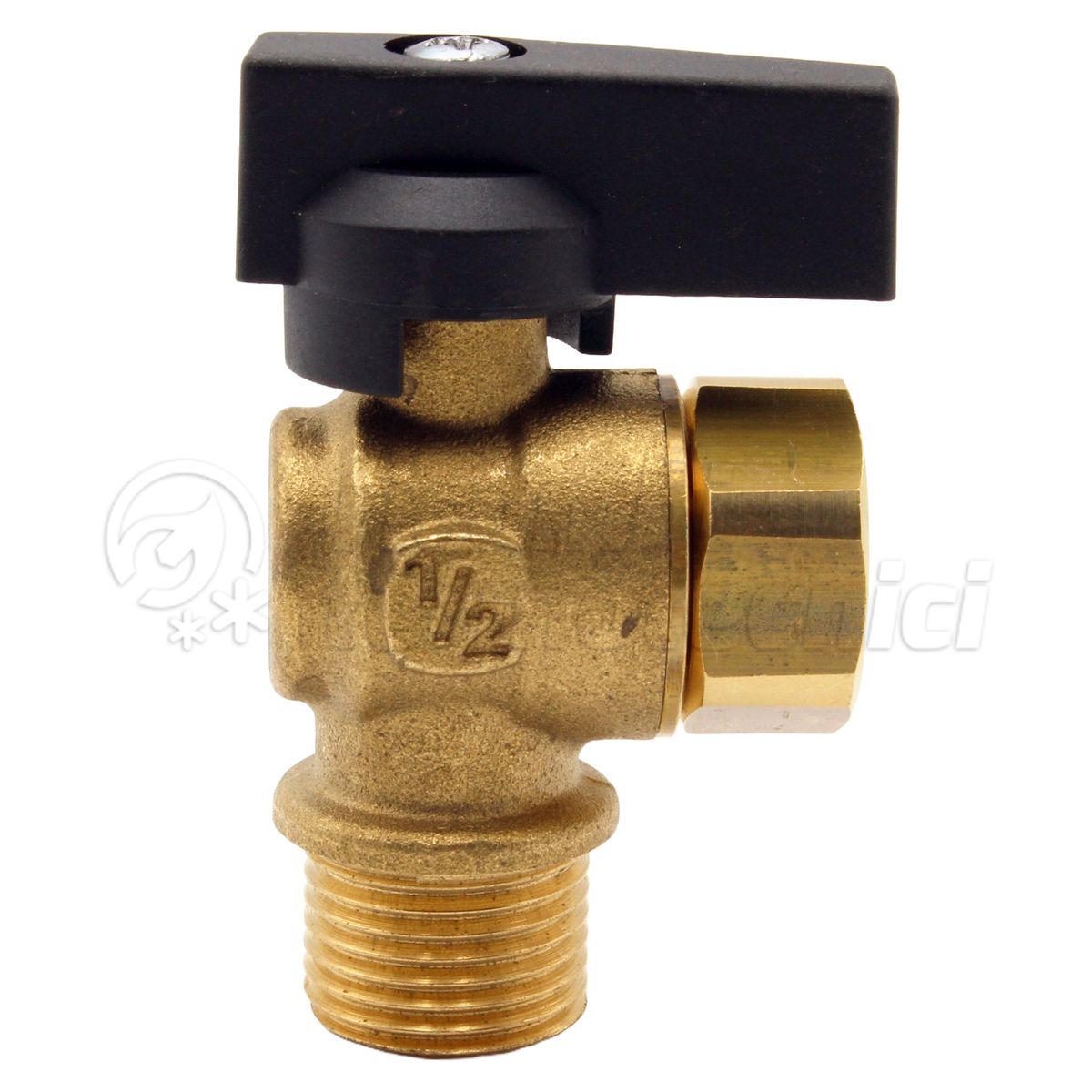 VALVOLA SFERA A SQUADRA PER CALDAIA 1/2" X 1/2" MF PASSAGGIO Ø 10 CON GIRELLO E LEVA NERA 