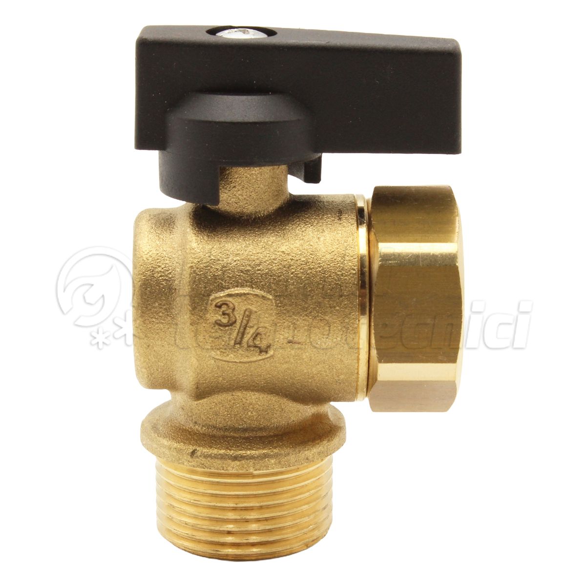 VALVOLA SFERA A SQUADRA PER CALDAIA 3/4" X 3/4" MF PASSAGGIO Ø 12 CON GIRELLO E LEVA NERA 