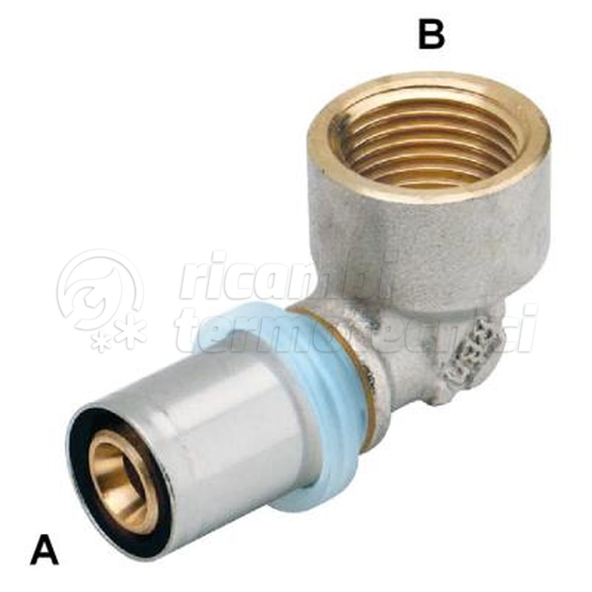 RACCORDO A PRESSARE PER TUBO MULTISTRATO AD ANGOLO ATTACCO FEMMINA GAS 26X3-3/4"F