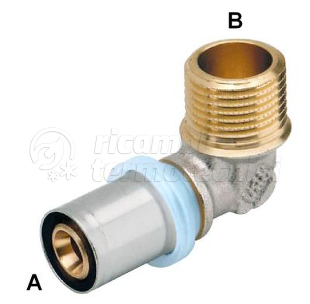 RACCORDO A PRESSARE PER TUBO MULTISTRATO AD ANGOLO ATTACCO MASCHIO GAS 16X2-1/2"M