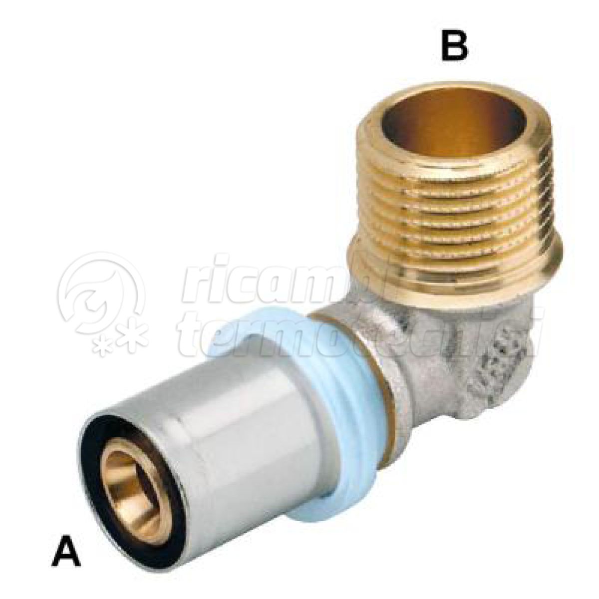 RACCORDO A PRESSARE PER TUBO MULTISTRATO AD ANGOLO ATTACCO MASCHIO GAS 32X3-1"M