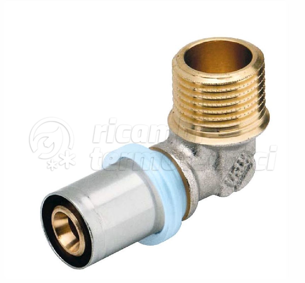 RACCORDO A PRESSARE PER TUBO MULTISTRATO AD ANGOLO ATTACCO MASCHIO GAS 40X3,5-1"1/4M