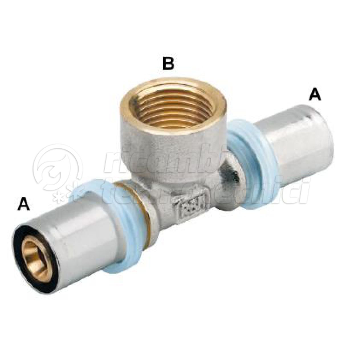 RACCORDO A PRESSARE PER TUBO MULTISTRATO A "T" ATTACCO FEMMINA CENTRALE GAS 32X3-3/4F-32X3