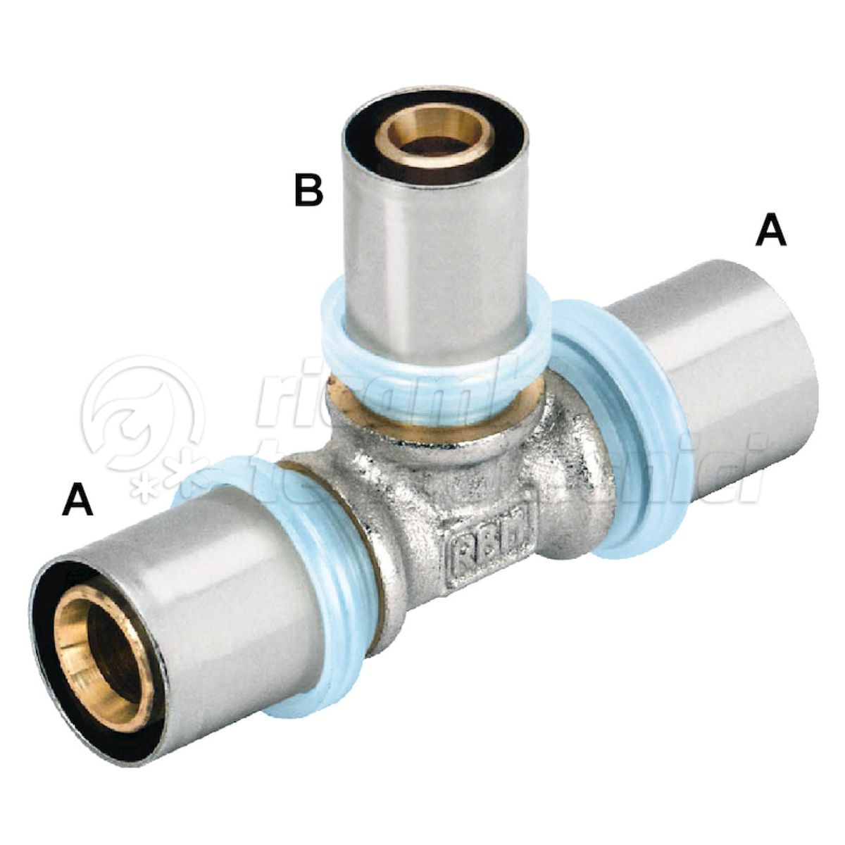 RACCORDO A PRESSARE PER TUBO MULTISTRATO A "T" VIA RIDOTTA CENTRALE 26X3-16X2-26X3
