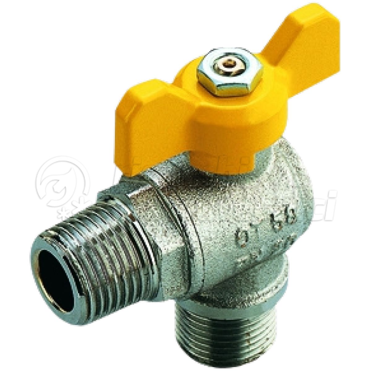 VALVOLA A SQUADRA PER GAS 1/2'' MM CON LEVA A FARFALLA GIALLA