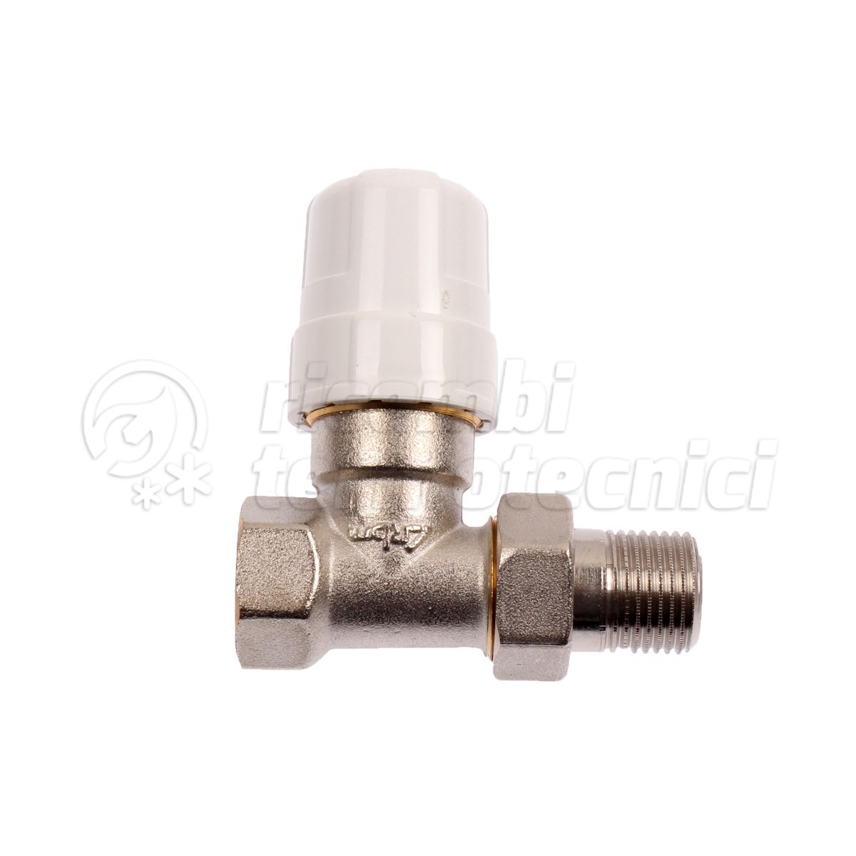 VALV. TERM. DRITTA  FERRO 1/2" CAPP. OTTONE, GODRONATO