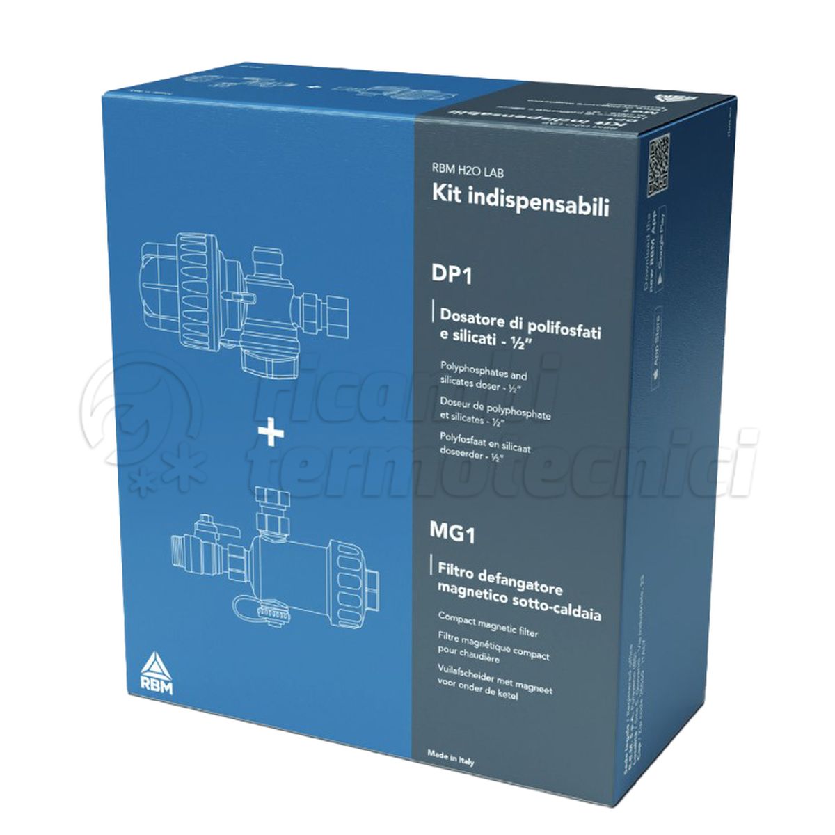 RBM KIT FILTRO DEFANGATORE MAGNETICO SOTTO-CALDAIA MG1 NERO+DOSATORE DI POLIFOSFATI DP1 1/2"