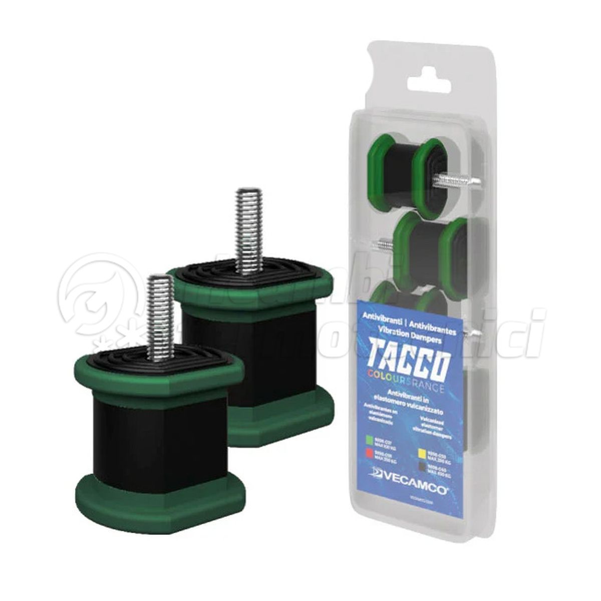 KIT ANTIVIBRANTI TACCO VERDE – PORTATA 100 KG | PACKAGING IN BLISTER