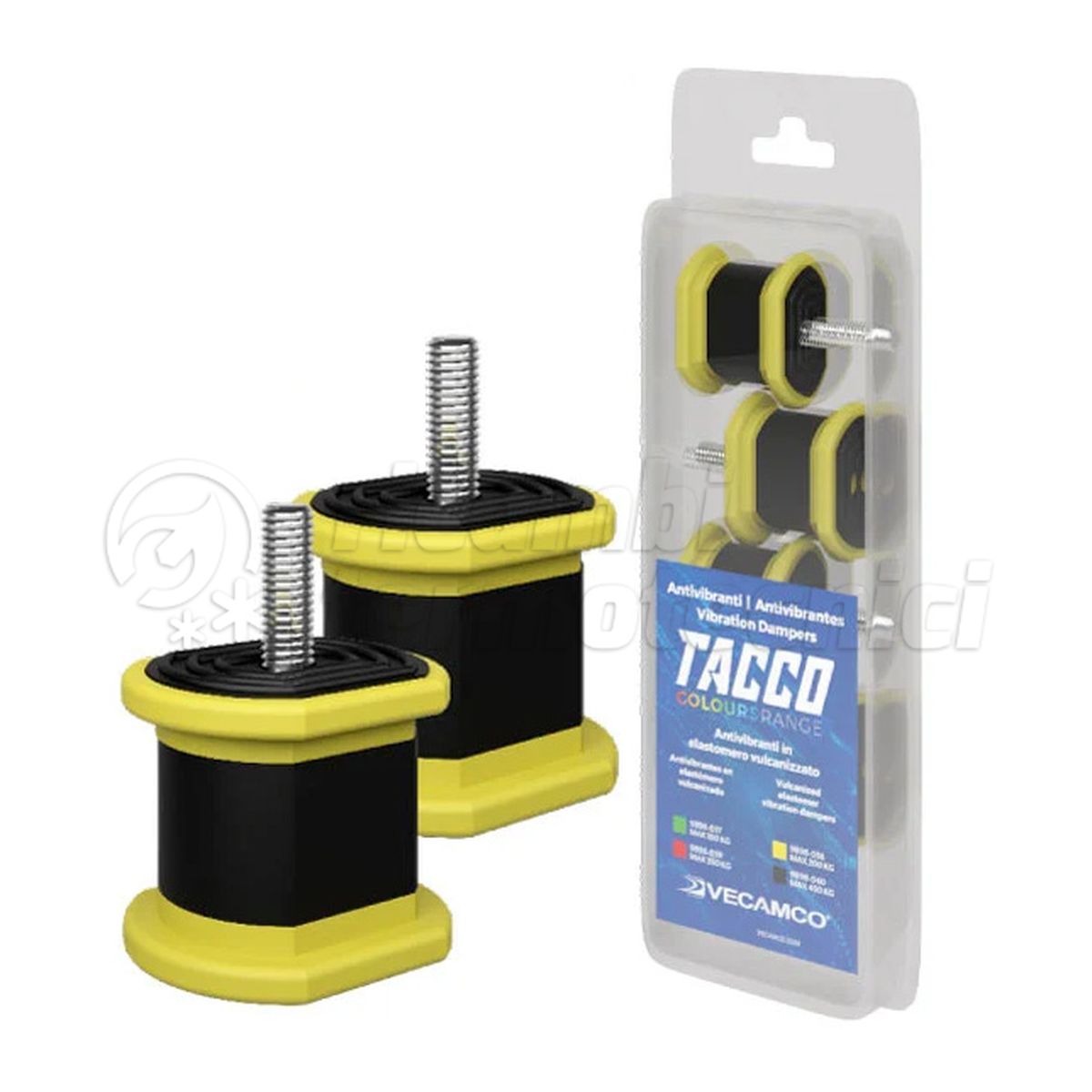 KIT ANTIVIBRANTI TACCO GIALLO – PORTATA 200 KG | PACKAGING IN BLISTER