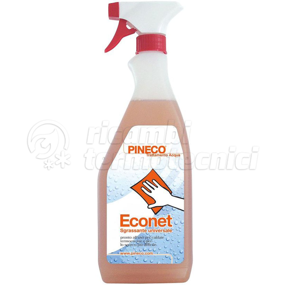PINECO ECONET SGRASSANTE UNIVERSALE PRONTO ALL’USO PER CALDAIE FLACONE DA 1 KG CON NEBULIZZATORE