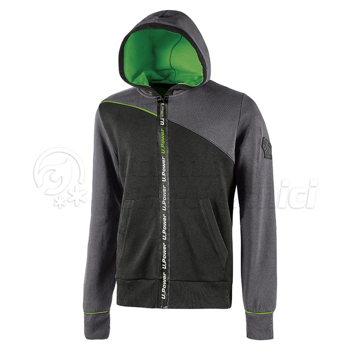 U-POWER FELPA FULL-ZIP CON CAPPUCCIO MOD. JUPITER ASPHALT GREY TAGLIA L