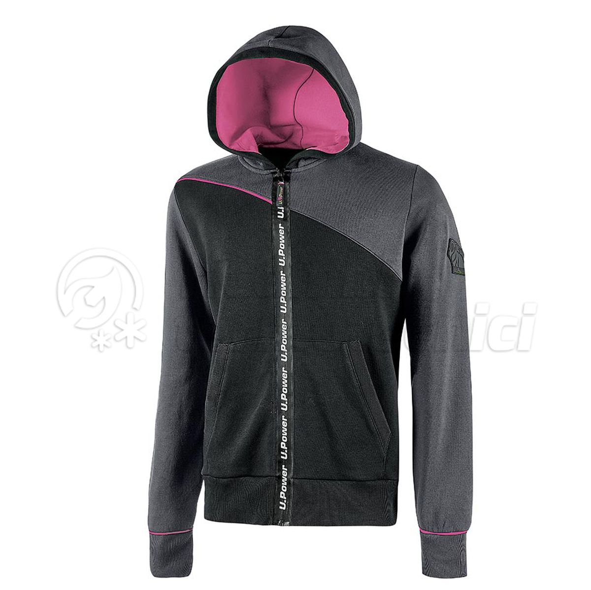 U-POWER FELPA FULL-ZIP CON CAPPUCCIO MOD. JUPITER GREY FUCSIA TAGLIA M