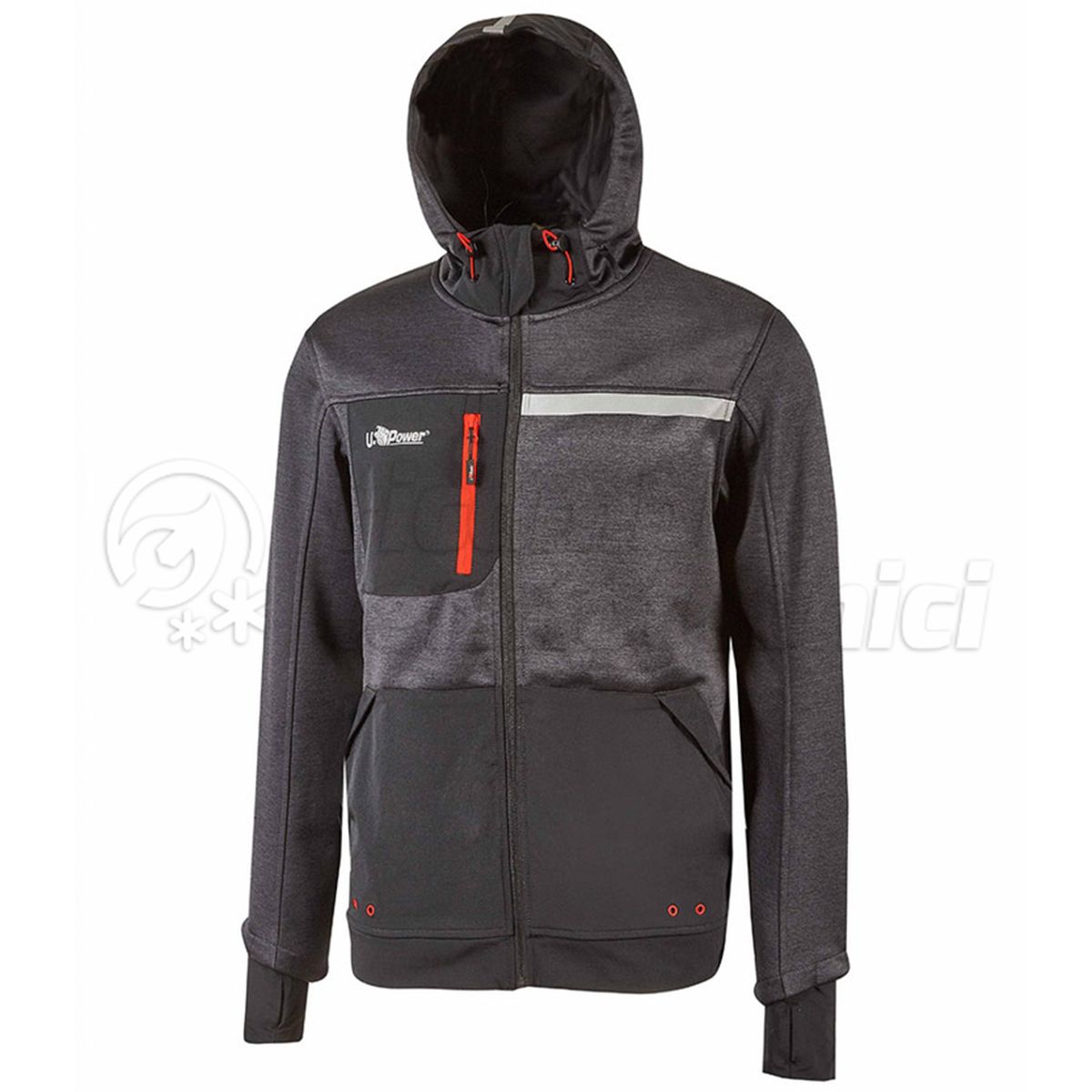 U-POWER FELPA ZIP GALAXY FU275AG ASPHALT GREY TAGLIA XXXL
