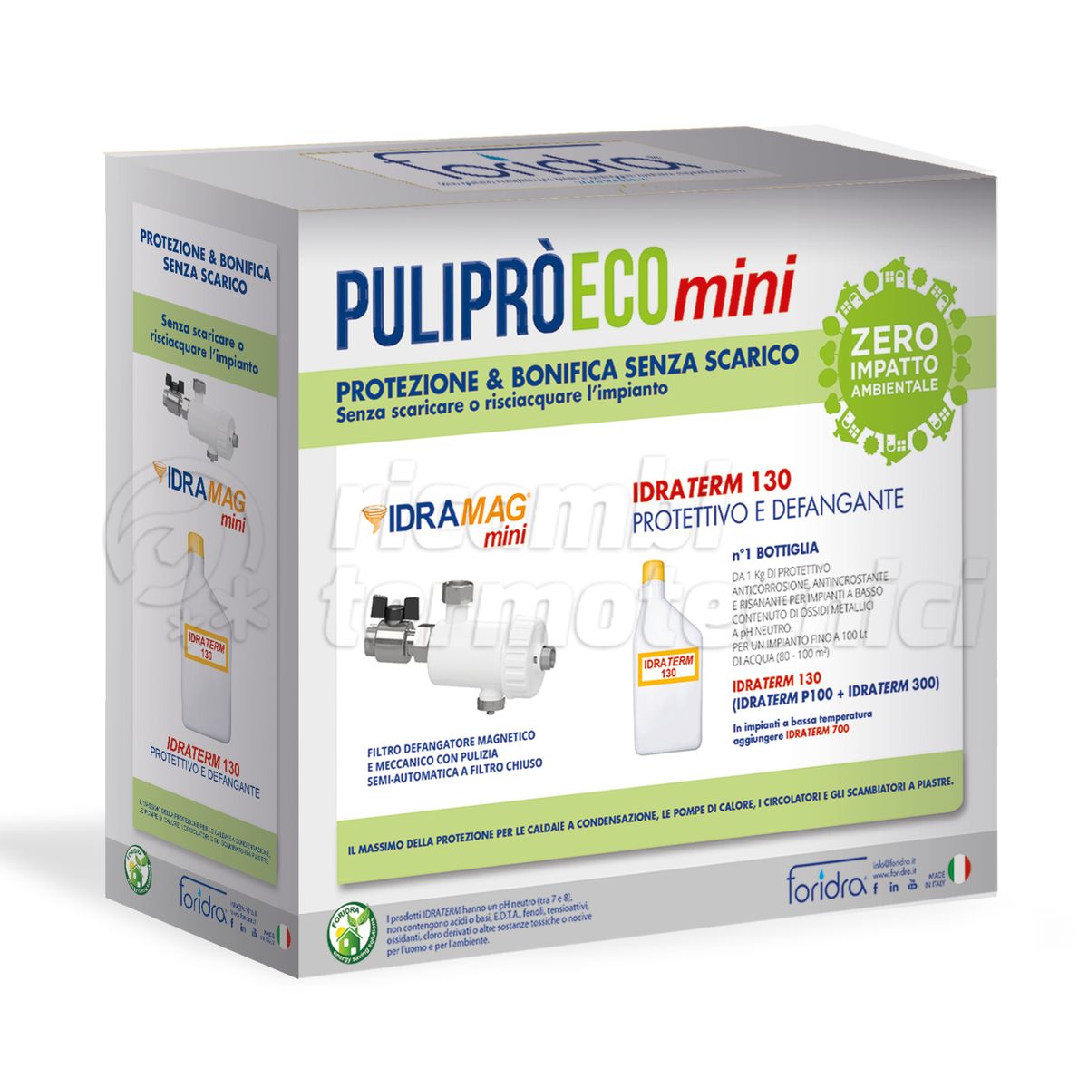 FORIDRA PULIPRÒ ECO MINI NERO: KIT DEFANGATORE IDRAMAG MINI NERO 3/4" + IDRATERM 130 DA 1KG