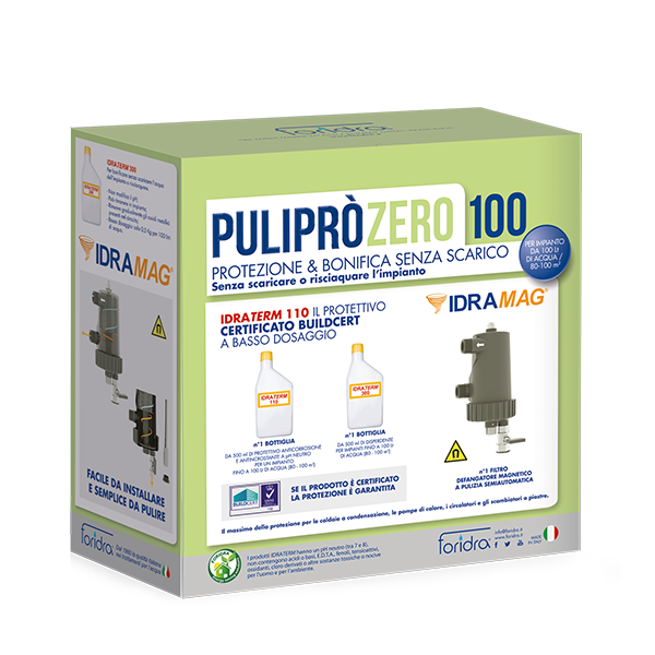 FORIDRA PULIPRÒ ZERO 100 K - KIT SOLUZIONE ZERO100+PROTETTIVO+DISPERDENTE+DEFANGATORE+KIT INSTALLAZIONE INCLUSO
