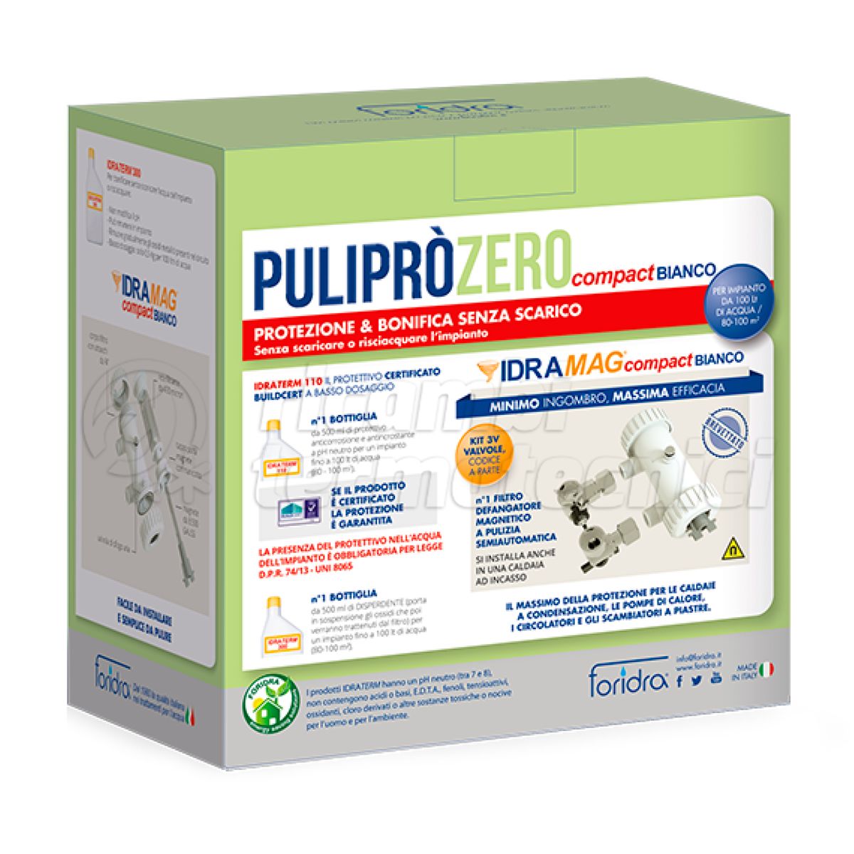 FORIDRA KIT SOLUZIONE SCARICO ZERO: PROTETTIVO+DISPERDENTE+DEFANGATORE NERO+VALVOLA 3 VIE E RACCORDO ANGOLO CON GHIERE GIREVOLI