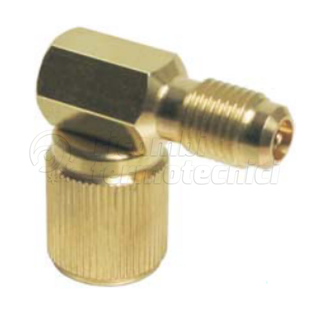 ADATTATORE 90° 1/4" F SAE GIREVOLE CON GUARNIZIONE X 1/4" M SAE CON VALVOLA