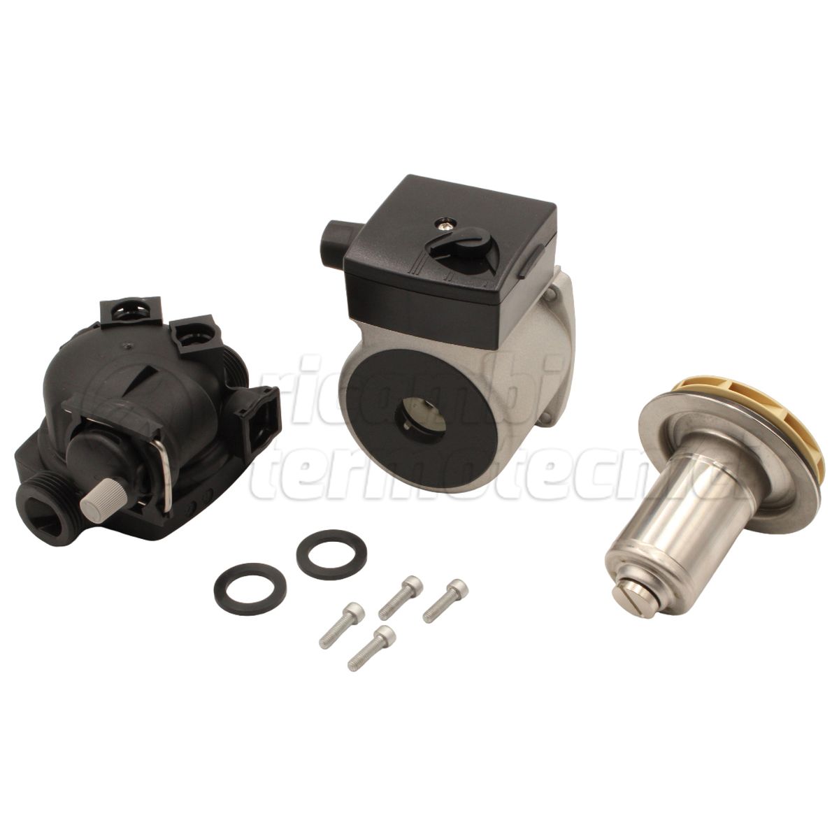 KIT RICAMBIO CIRCOLATORE ASINCRONO PREVALENZA 6 MT INTERASSE 130MM Ø 1" CON DEGASATORE: MOTORE + IDRAULICA