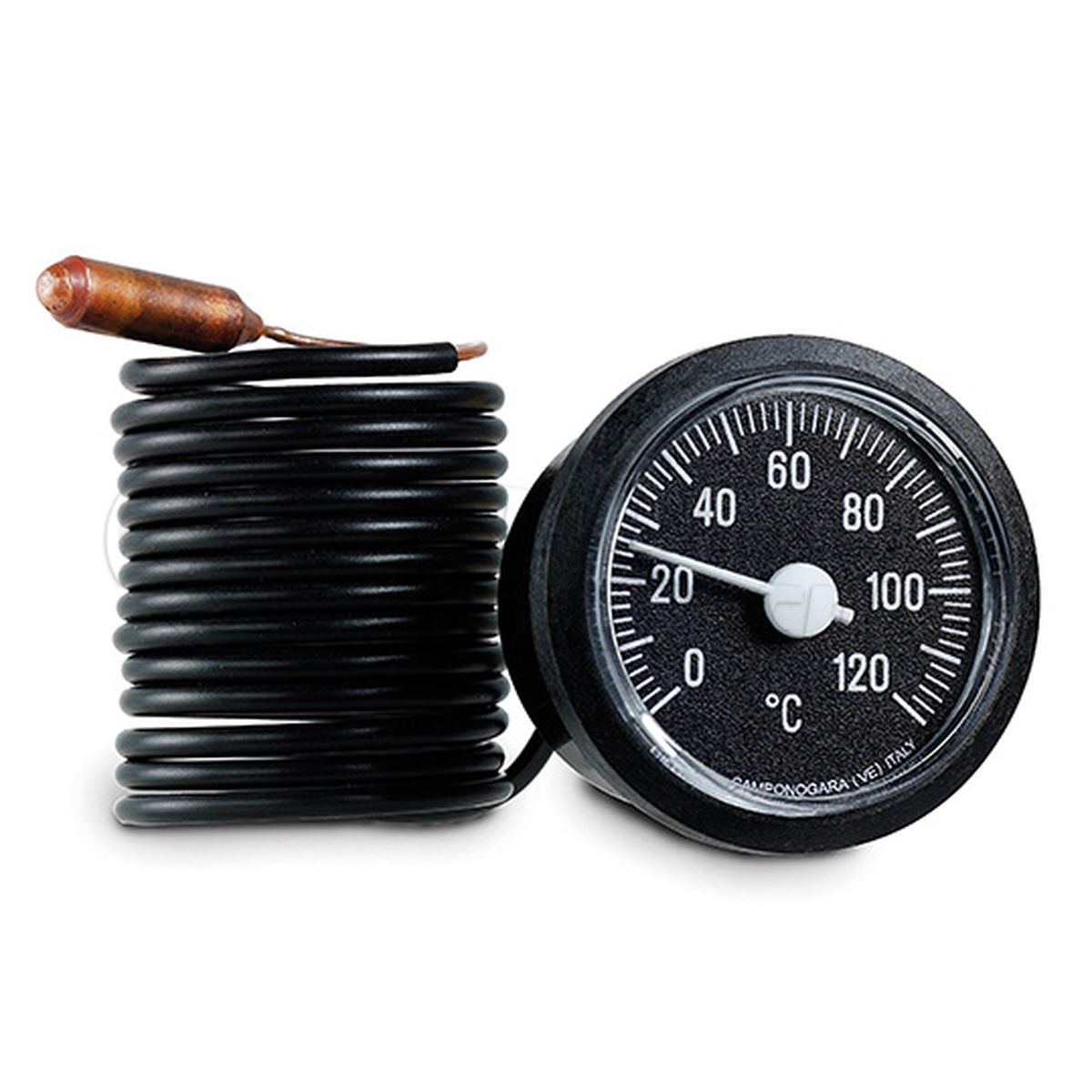 TERMOMETRO CIRCOLARE D.43 0-120°C CAPILLARE 1,5 MT-CASSA NERA FONDO NERO 