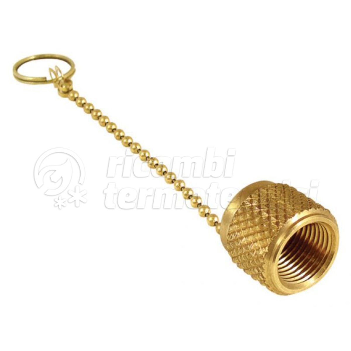 CAPPUCCIO ZIGRINATO IN OTTONE 5/16" F SAE CON O-RING, TOGLIVALVOLE E CATENELLA X R410A/R-32